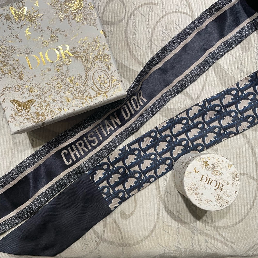 Dior Navy Blue Silk Scarf